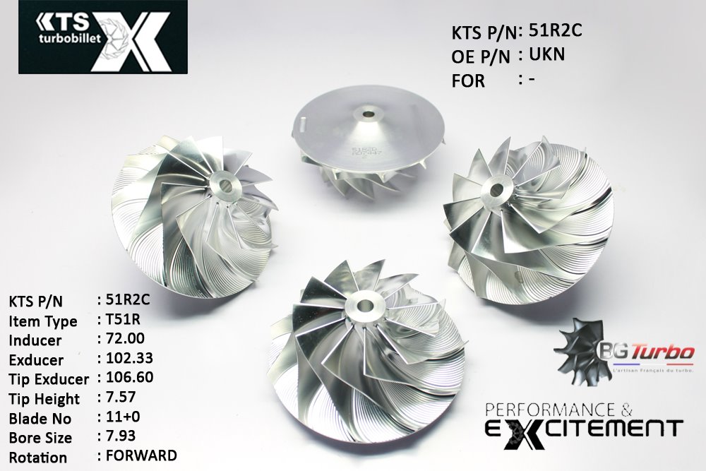 Turbo ROUE FORGÉE MFS PERFORMANCE - 11+0 PALES - INDUCER : 72 - EXDUCER : 102,33 - TYPE : T51RANGLE : 60° - ROTATION : Forward - SUPER BACK : 8,2 - BORE SIZE : 7,93
